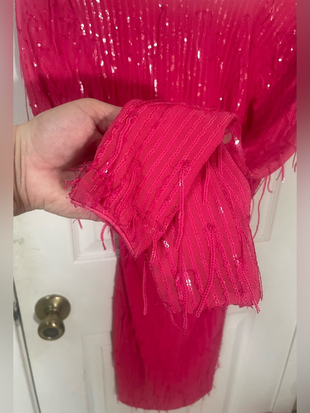 Dress the Population Small Dress Lola Mini Long Sleeve Pink Sequin Fringe Party - Picture 12 of 14